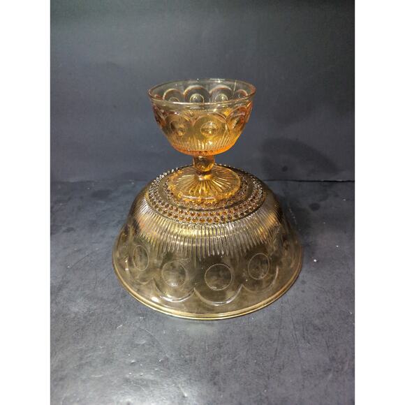 Bartlett‎ Collins Amber Compote Pedestal Bowl, Generieve Manhattan, Serving Bowl - Picture 9 of 11